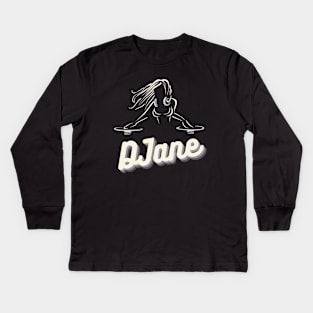 DJane DeeJay Vinyl Turntable Mixing Kids Long Sleeve T-Shirt